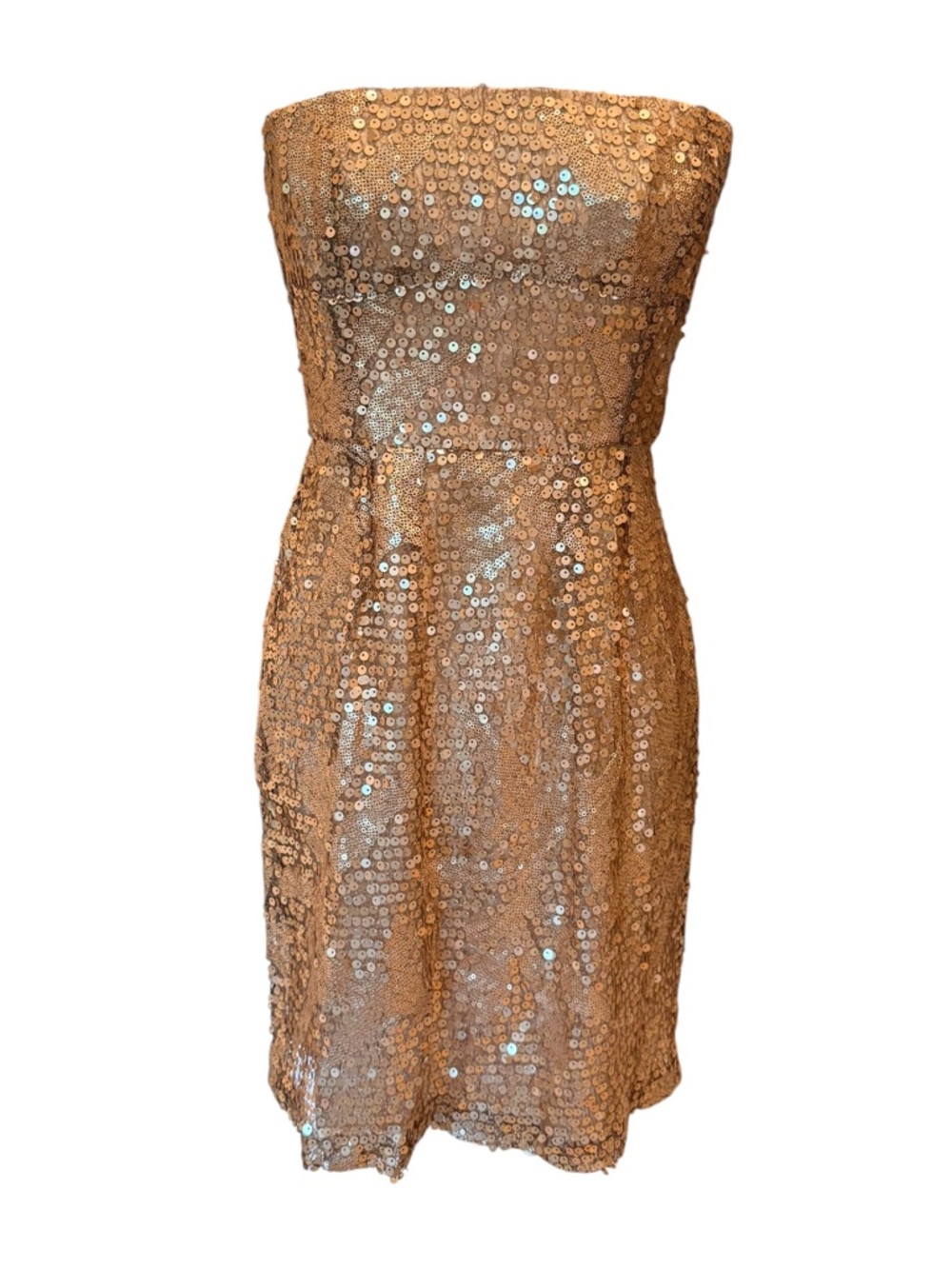 BCBGMaxAzria Gold Sequin Strapless Mini Dress Cocktail Size 2